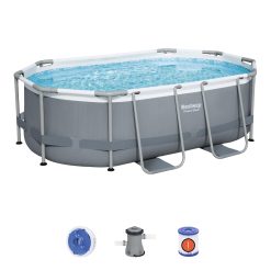 BESTWAY Piscine hors sol ovale Power Steel™ 305 x 200 x 84 cm avec filtre à cartouche, Dark Grey