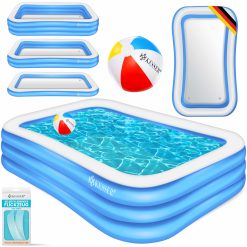 KESSER® Piscine Gonflable Piscine familiale pour Enfants et Adultes Piscine de Jardin Piscine familiale Été 240x142x56 cm Pataugeoire 613 litres de Remplissage Adapté aux Enfants Trous de Drainage