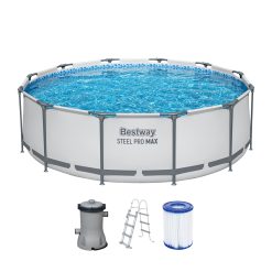 Bestway Steel Pro Max Frame Kit Piscine avec Pompe à Filtre Ø 366 x 100 cm, Gris Clair, Ronde