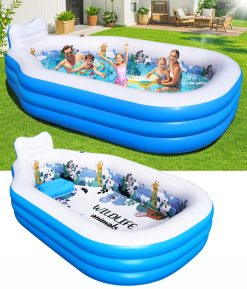 DeeprBlu Piscine Gonflable pour Enfants et Adultes, Grande Épaissie Piscine Rectangle pour Jardin avec Siège et Dossier, Pataugeoire Rectangulaire pour Enfants, 320x190x64 cm Piscines Familiale