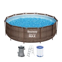 BESTWAY Piscine Hors Sol Ronde Steel Pro Max 366 x 100 cm Effet rotin